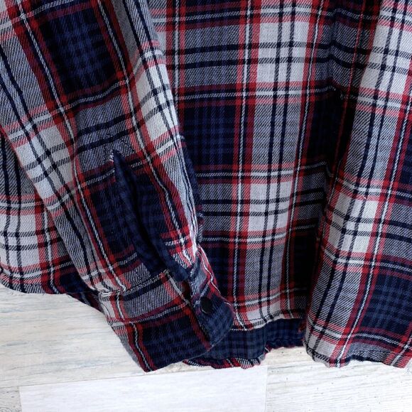 MNG Mango Flannel Plaid Utility Shirt Red Blue White Snap Button Down Womens XS - Picture 3 of 7